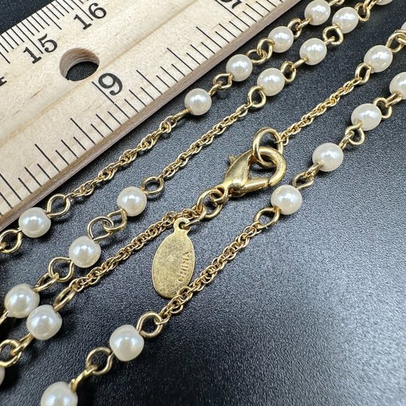 Vintage Nolan Miller Glamour Collection Gold Tone Faux Pearl Teardrop Necklace - Picture 15 of 15